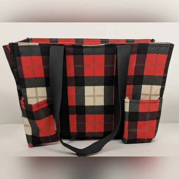 NWOT Thirty-One Plaid Baby Bag - Red and Black Tote - Picture 2 of 5